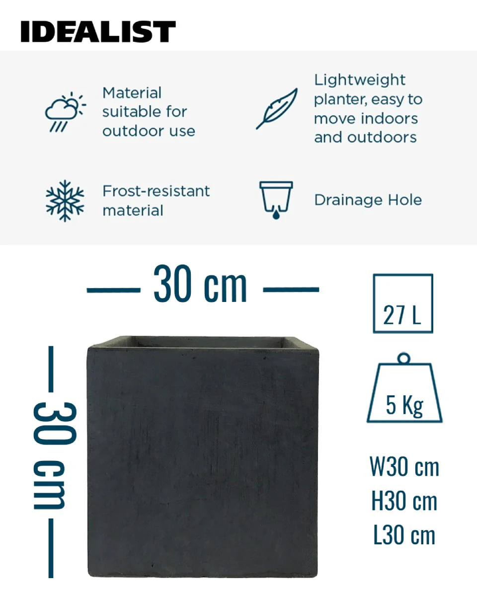 IDEALIST Lite Contemporary Flower Box Square Garden Planter, Light Concrete Outdoor Plant Pot H30 L30 W30 cm, 27L - Image 3