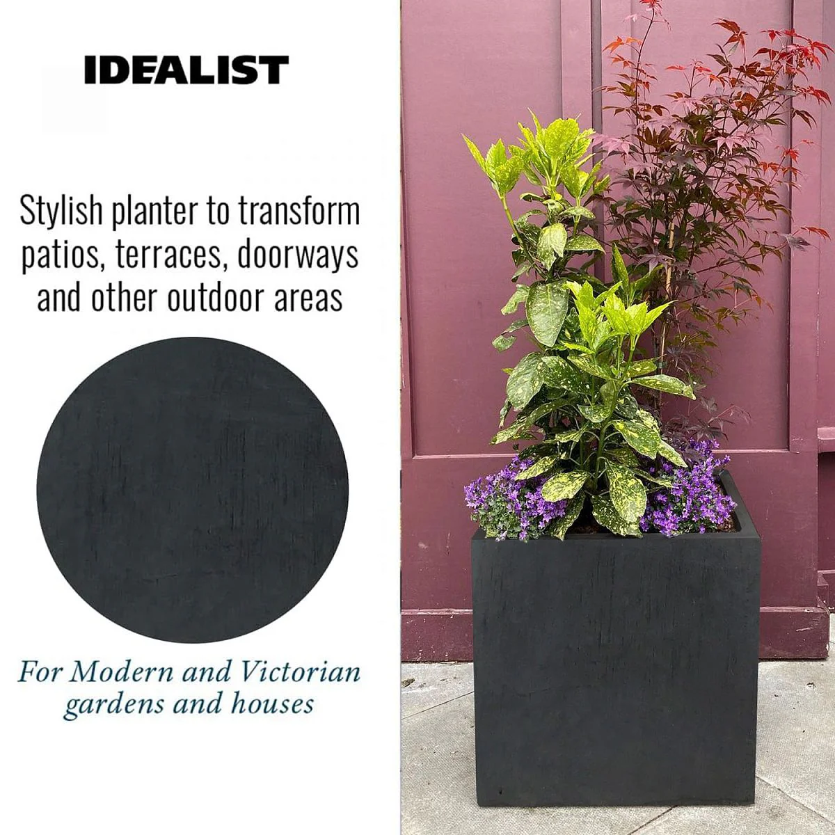IDEALIST Lite Contemporary Flower Box Square Garden Planter, Faux Lead Light Concrete Outdoor Large Plant Pot H50 L50 W50 cm, 126L - Image 5