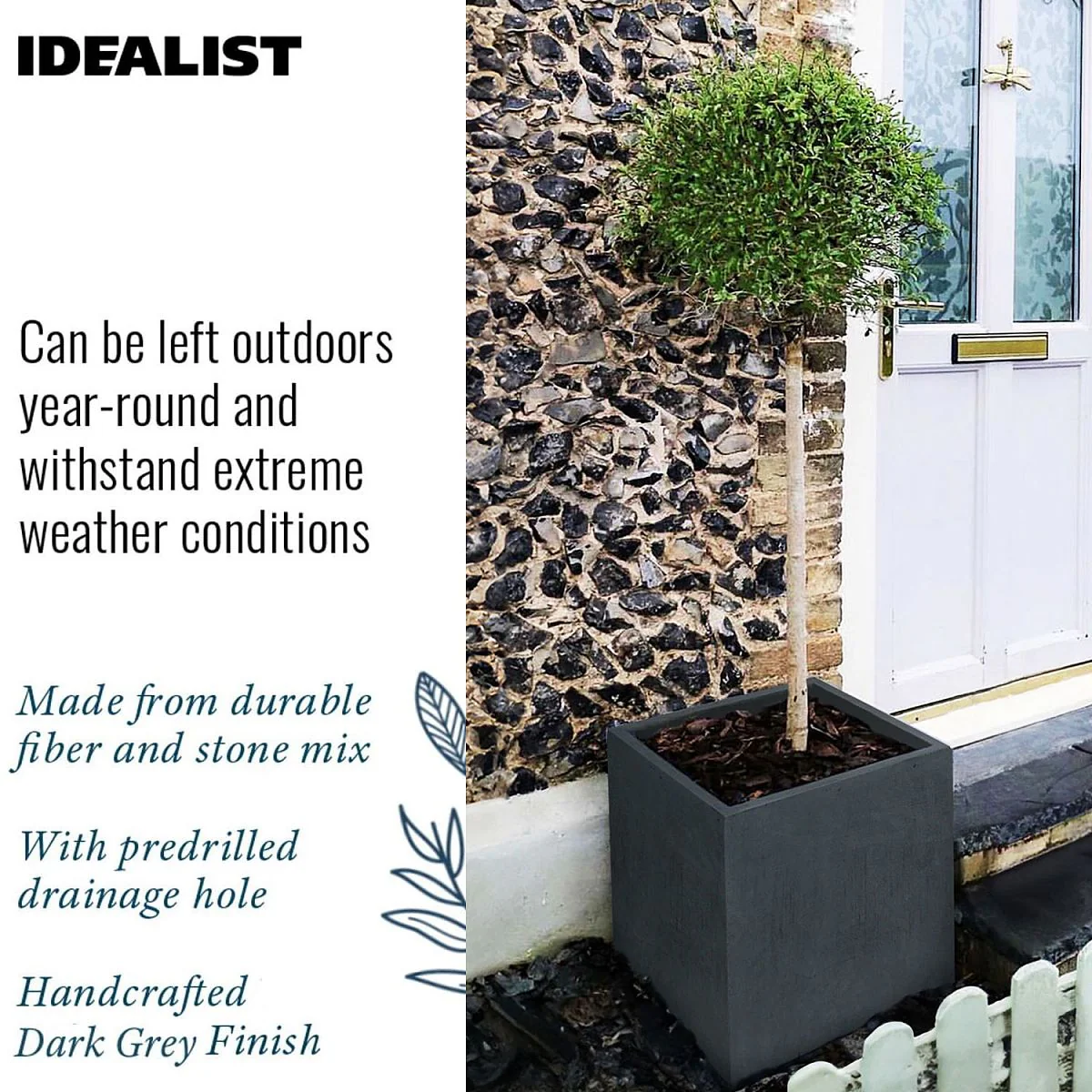IDEALIST Lite Contemporary Flower Box Square Garden Planter, Faux Lead Light Concrete Outdoor Large Plant Pot H50 L50 W50 cm, 126L - Image 6