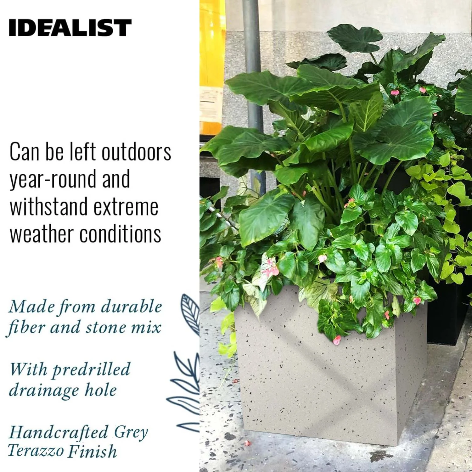 IDEALIST Lite Contemporary Flower Box Square Garden Planter, Light Concrete Outdoor Large Plant Pot H30 L30 W30 cm, 28L - Image 11