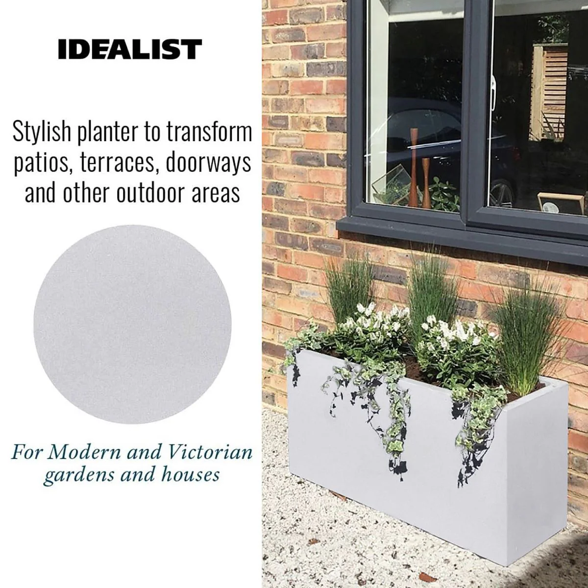 IDEALIST Lite Contemporary Trough Garden Planter, Light Concrete Outdoor Large Plant Pot H51.5 L100 W36 cm, 185L - Image 5
